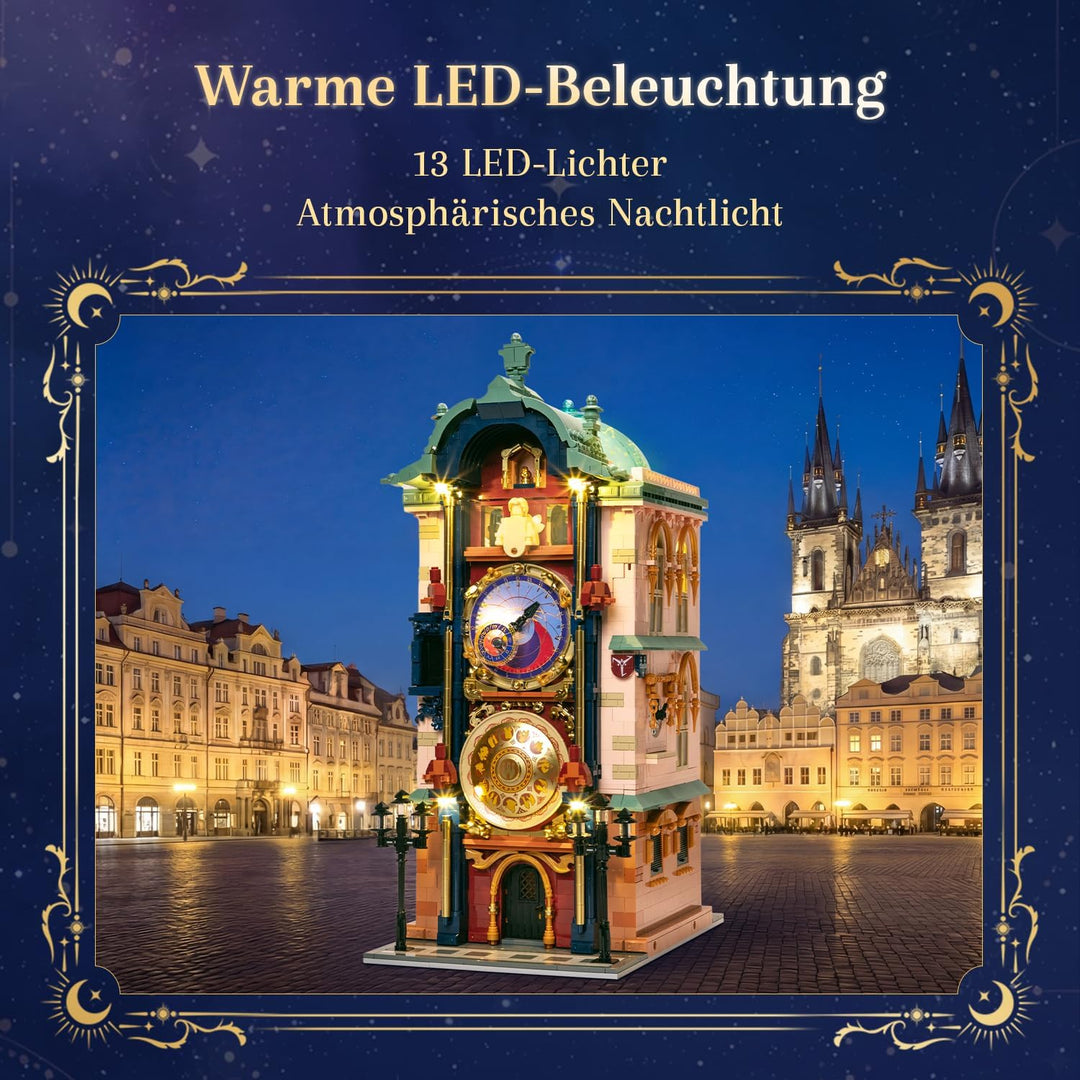 PANTASY Prager Astronomische Uhr Klemmbaustein Set, Gotischer Uhrturm Architekturmodell mit Beweglic