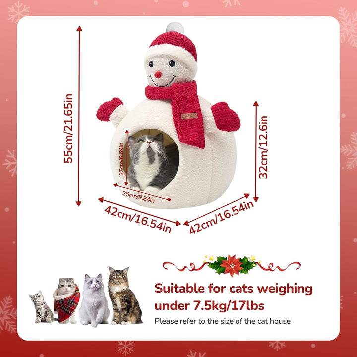 CATISM Weihnachten Katzenhöhle - 42 x 42 x 55 cm Katzenbett für Indoor-Katzen, Niedliche Schneemann