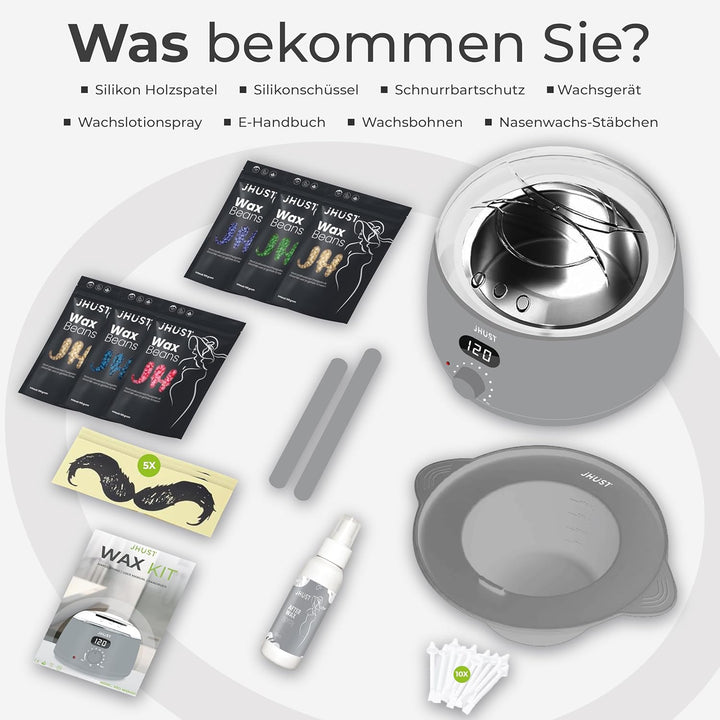 Wachswärmer-Set Grau mit 600 g Wachsperlen und umfangreichem Zubehör, inklusive After-Wax-Spray, Wac