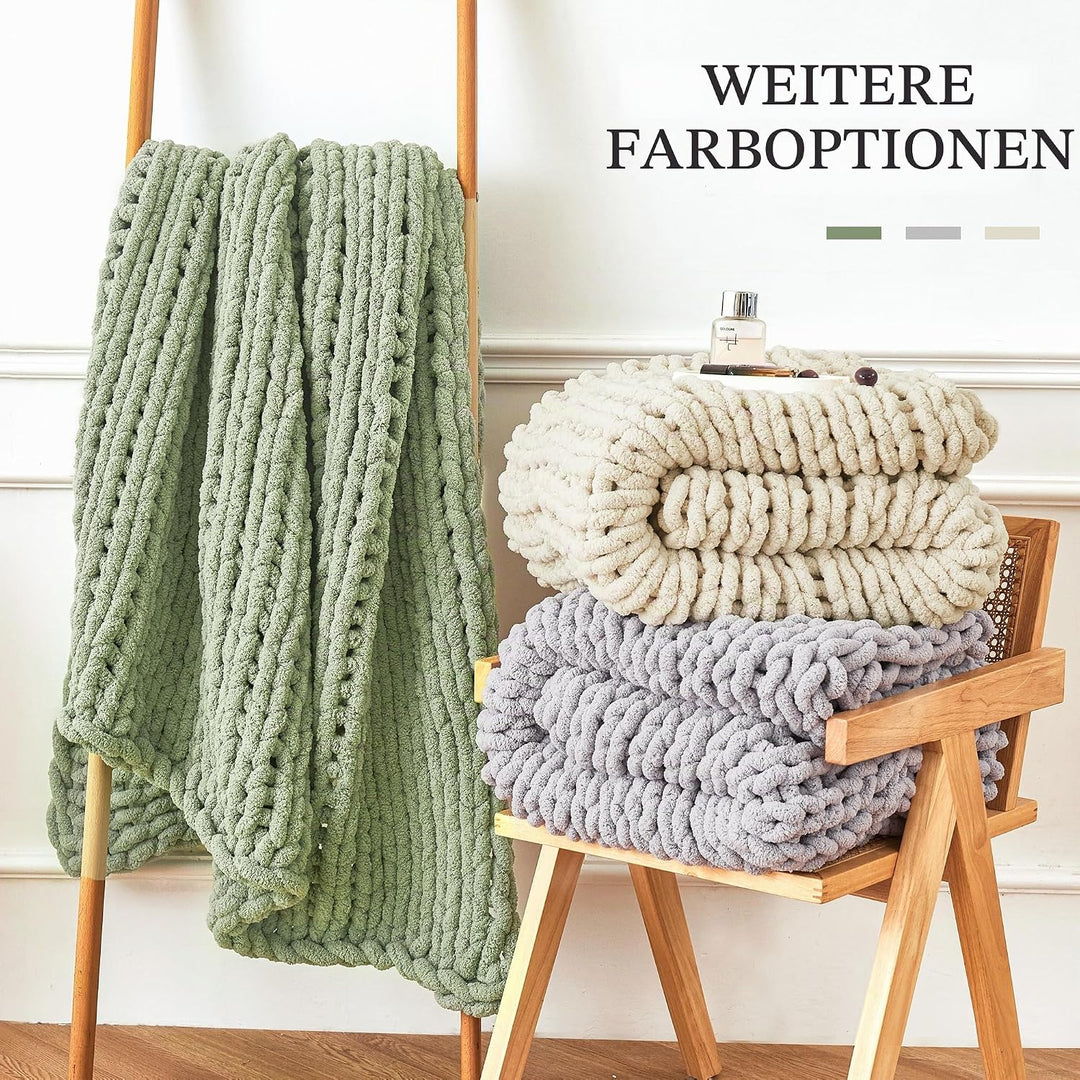 Admitrack Grobstrick-Decke, Überwurf, 100% Handgestrickte Chenille-Überwurfdecke für Sofa und Heimde