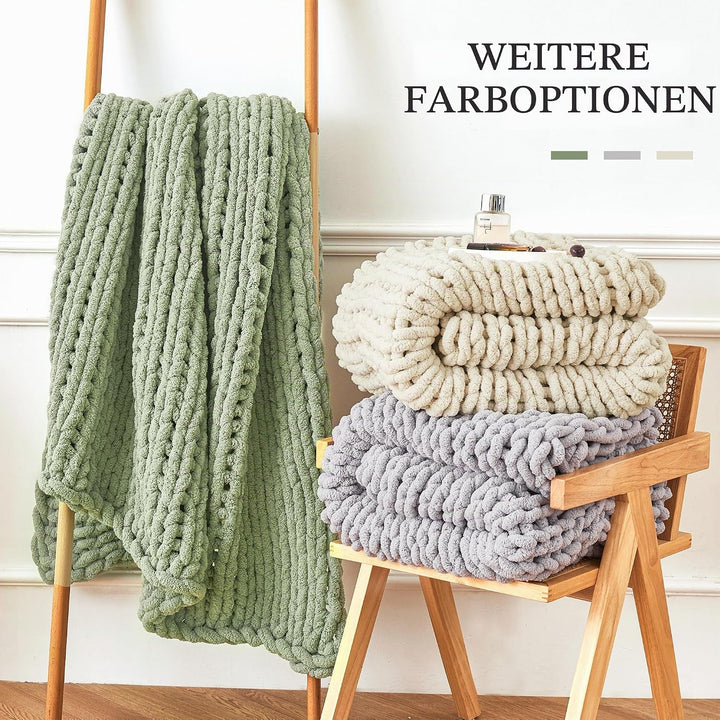 Admitrack Grobstrick-Decke, Überwurf, 100% Handgestrickte Chenille-Überwurfdecke für Sofa und Heimde