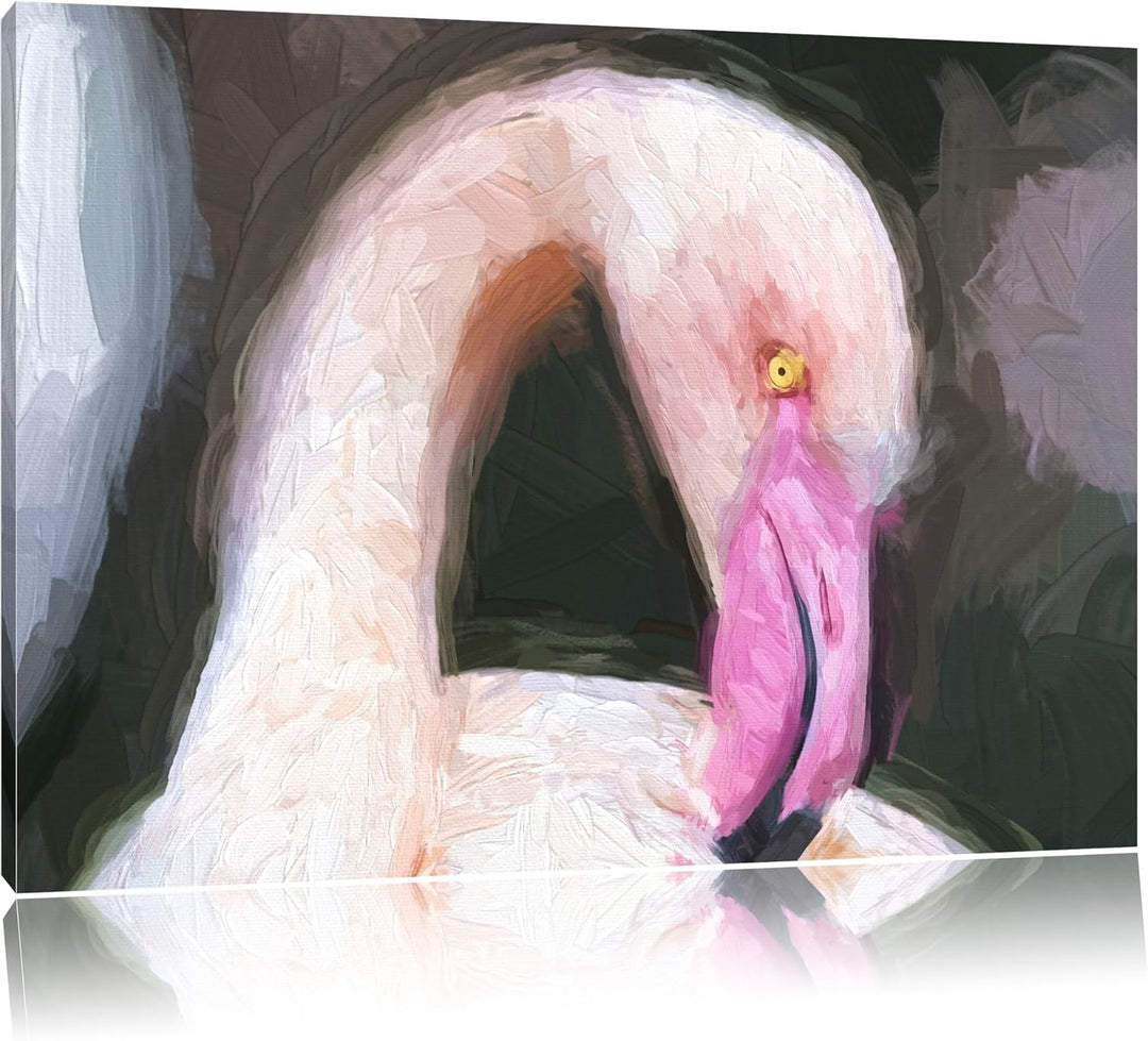 Flamingo beim Putzen Deluxe Format: 100x70 cm auf Leinwand, XXL riesige Bilder fertig gerahmt mit Ke