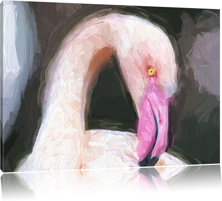 Flamingo beim Putzen Deluxe Format: 100x70 cm auf Leinwand, XXL riesige Bilder fertig gerahmt mit Ke