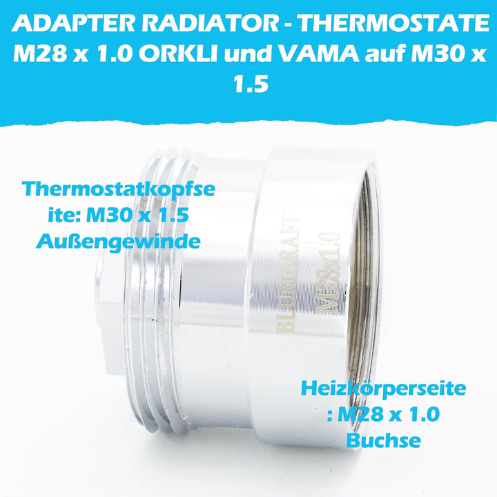 2 Stück Adapter aus Metall für Heizkörper M28 x 1,0 – M30 x 1,5, kompatibel mit Vama, Orkli. Thermos