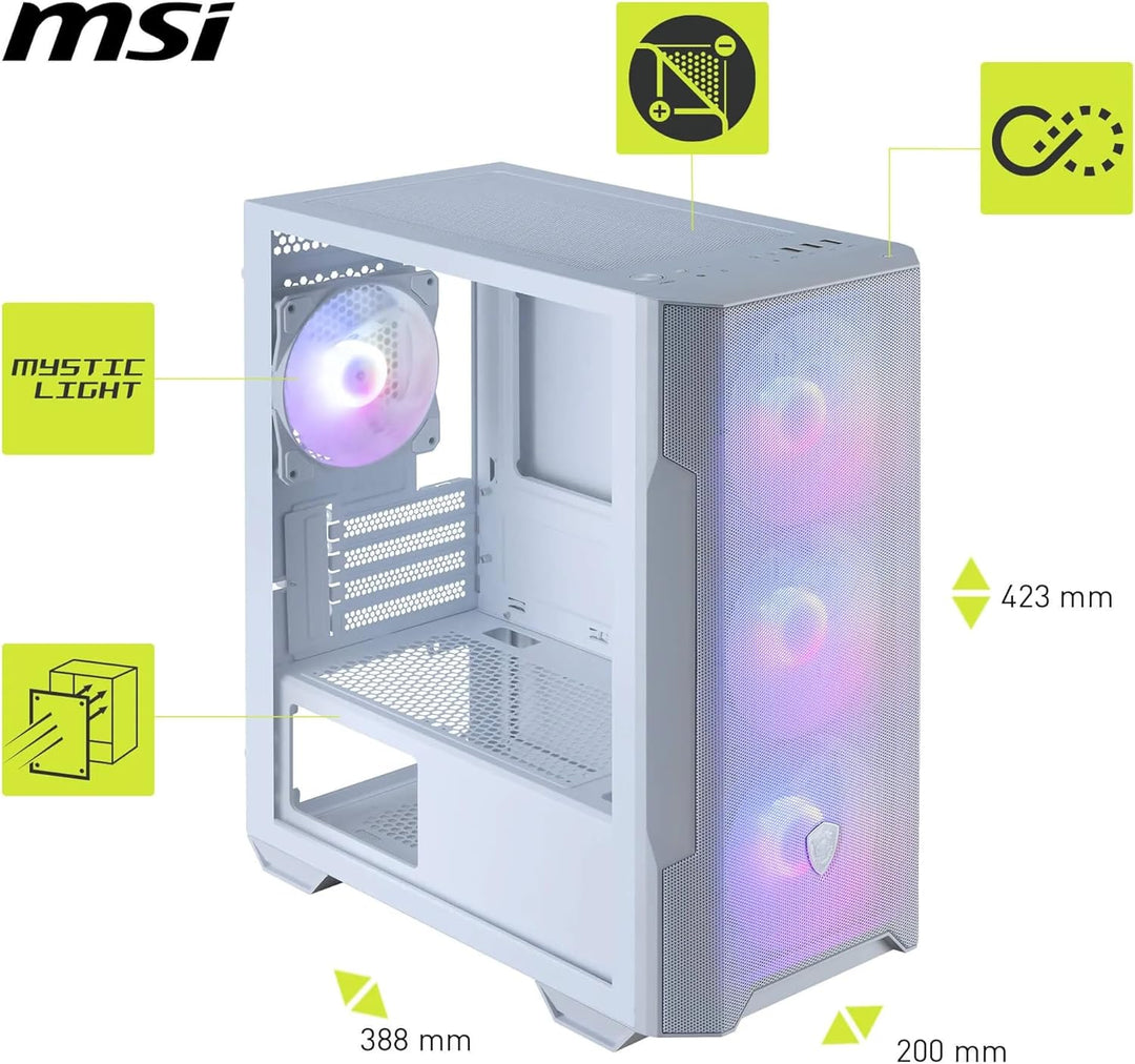 MSI MAG PANO M110R White - Mini-Tower-Gaming-PC-Gehäuse - Unterstützt GPUs mit Einer Länge von bis z