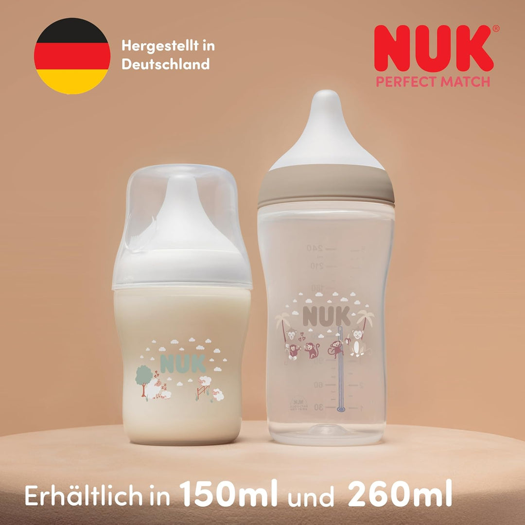 NUK Perfect Match Babyflaschen | 0-3+ Monate | 150 ml &amp; 260 ml | Anti-Kolik-Trinkflasche | PP | Temp