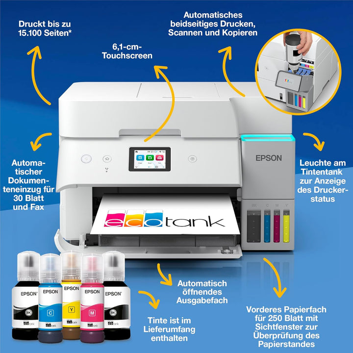 Epson EcoTank ET-4956 Weisser A4-Multifunktionsdrucker mit Wi-Fi & AirPrint Tintentank, automatische