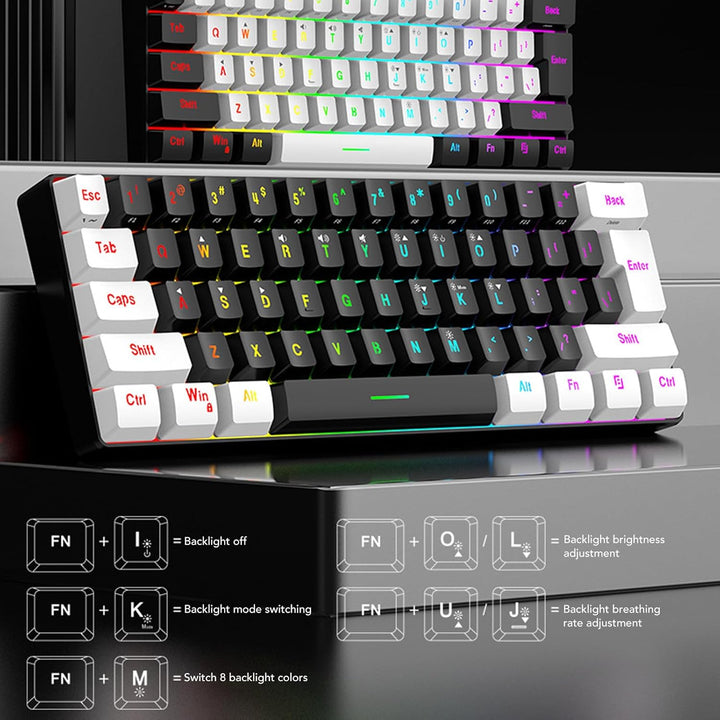 Denash Gaming-Tastatur- und Maus-Kombination, USB-C-Kabel-Tastatur-Maus, Mehrfarbiges Mechanisches T