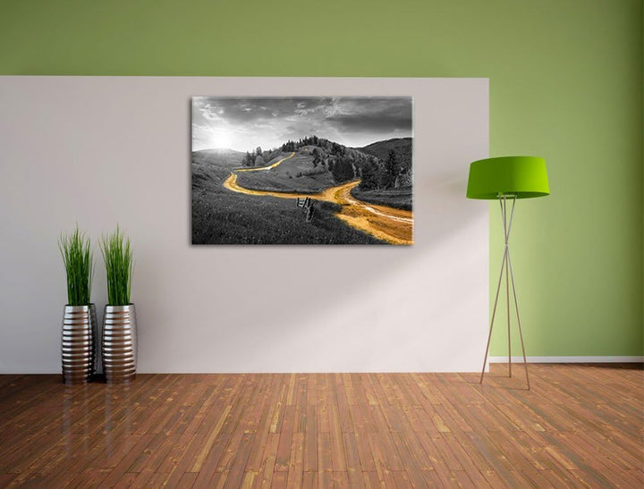 Verträumte Berglandschaft schwarz/weiss Format: 100x70 auf Leinwand, XXL riesige Bilder fertig gerah