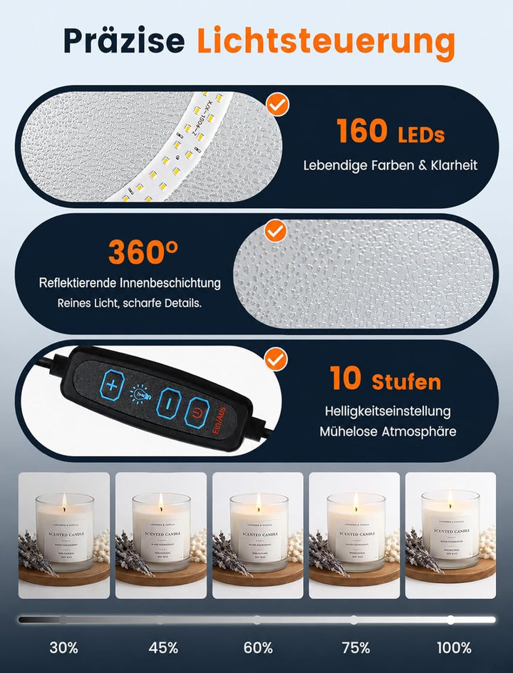 DUCLUS Fotobox 40x40 cm Faltbare Fotostudio, 5500K Dimmbare Lichtzelt Set mit 160 LED Beleuchtung un