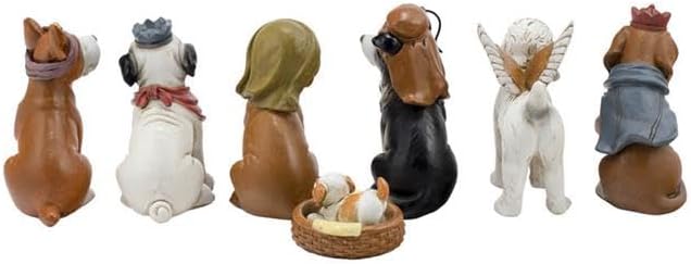 DRW Krippe des Geheimnisses der Hunde, 10 cm, aus Kunstharz, handbemalt, 7 Teile