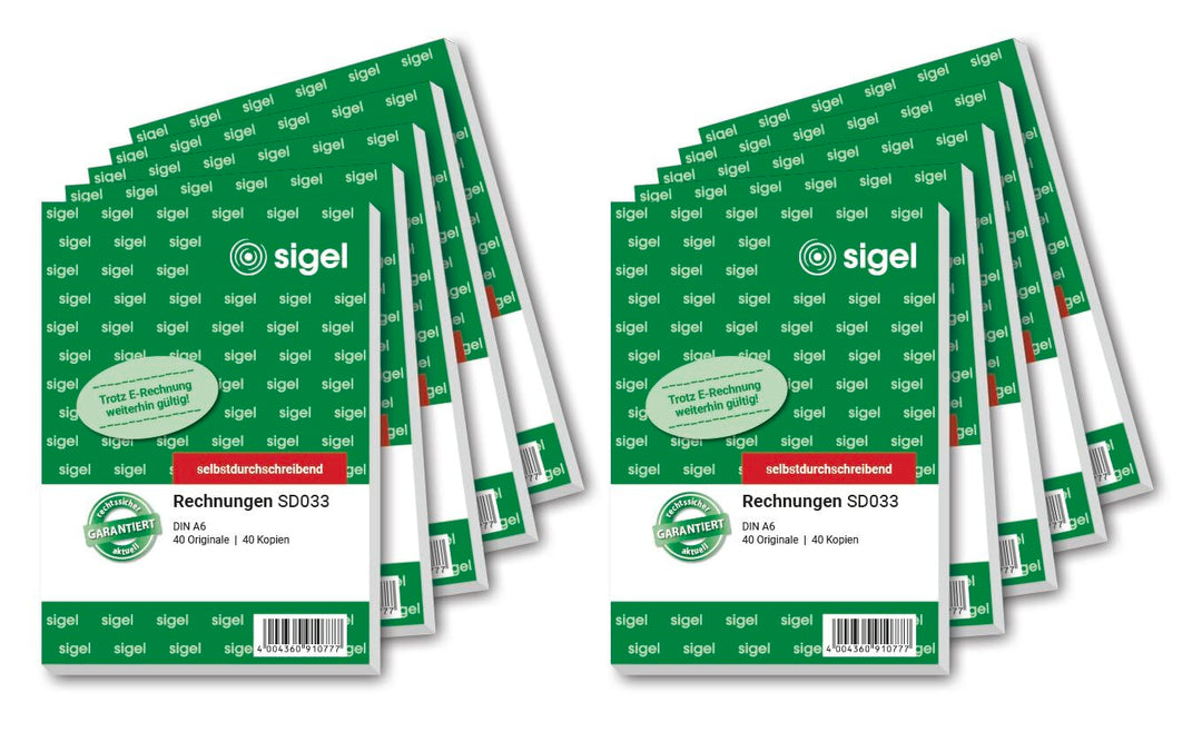 SIGEL SD033/10 Rechnungen, A6, 2x40 Blatt, selbstdurchschreibend, 10er Pack 10 Stück á 40 Blatt ohne