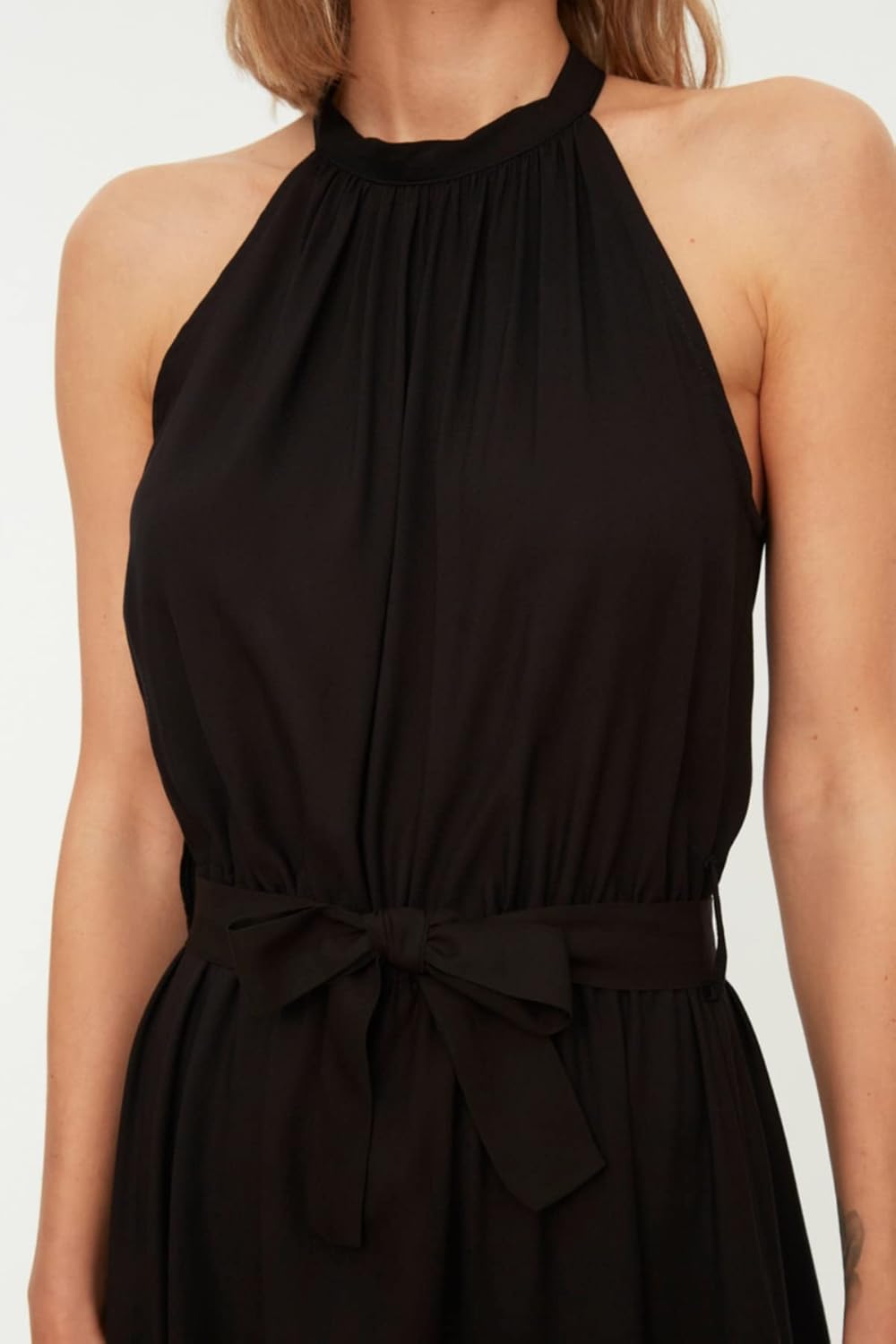 TRENDYOL Frau Midi A-Linie Regular Fit Webstoff Kleid 42 Schwarz, 42 Schwarz