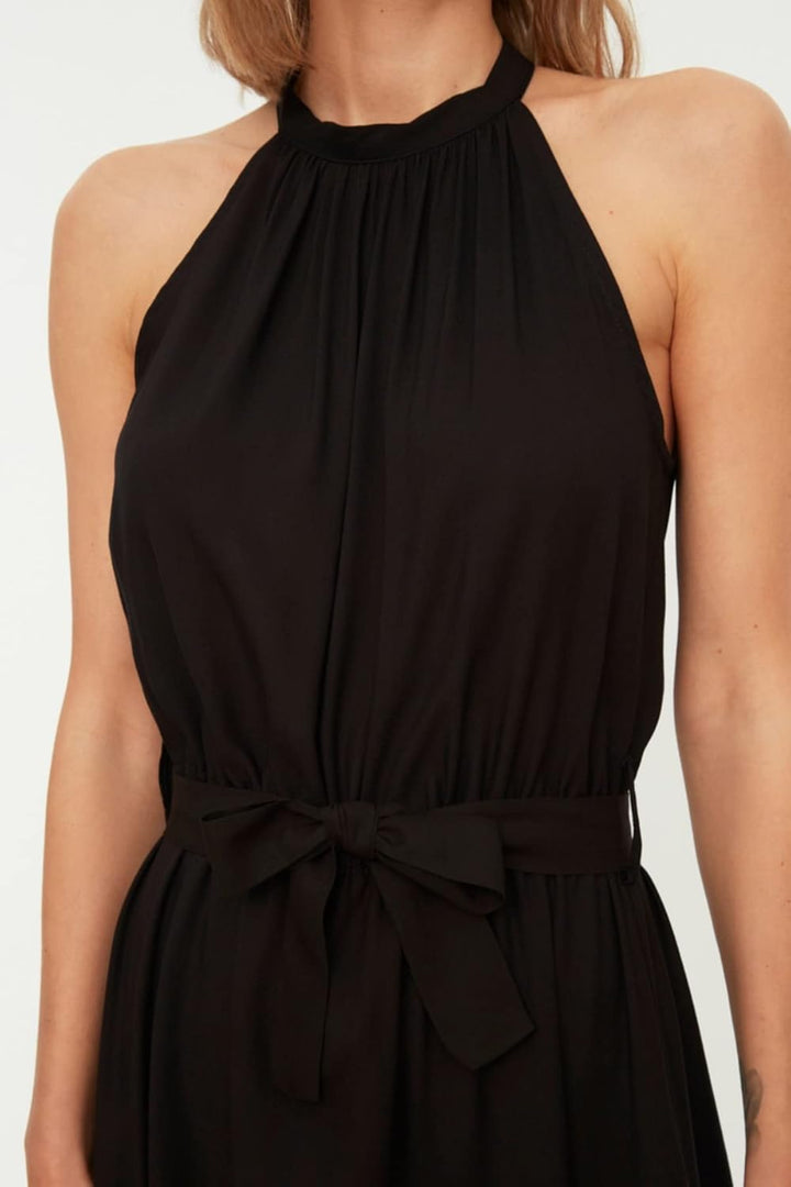 TRENDYOL Frau Midi A-Linie Regular Fit Webstoff Kleid 42 Schwarz, 42 Schwarz