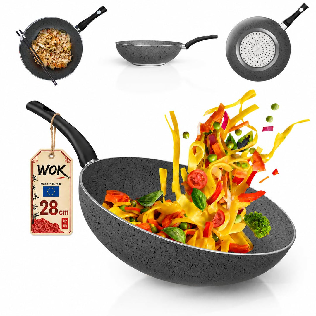 Wokpfanne Induktion, Wok 28 cm Antihaftbeschichtetes Aluminium, Wokpfanne, Wok Pfanne, Wok Induktion