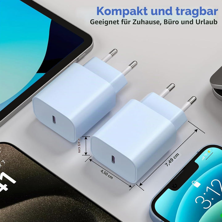 USB-C-ladegerät, für iPhone 16/15 Serie, for iPhone Schnellladegerät, PD20W, ladegerät-Typ-C, 2er Pa