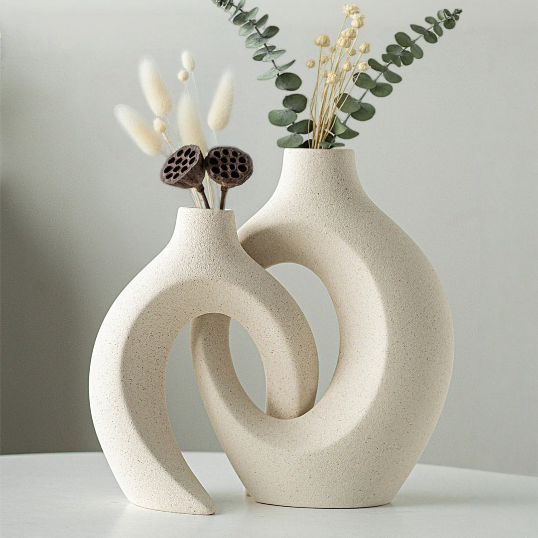 Levvohd Weisse hohle Keramikvase, 2er-Set, runde moderne Vase für nordische minimalistische Stildeko
