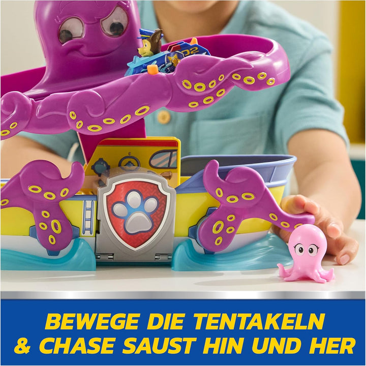 PAW PATROL Pup Squad - Oktopus Spielset mit Rennstrecke, Rampe, Chase Pup Squad Racer und Baby-Tinte