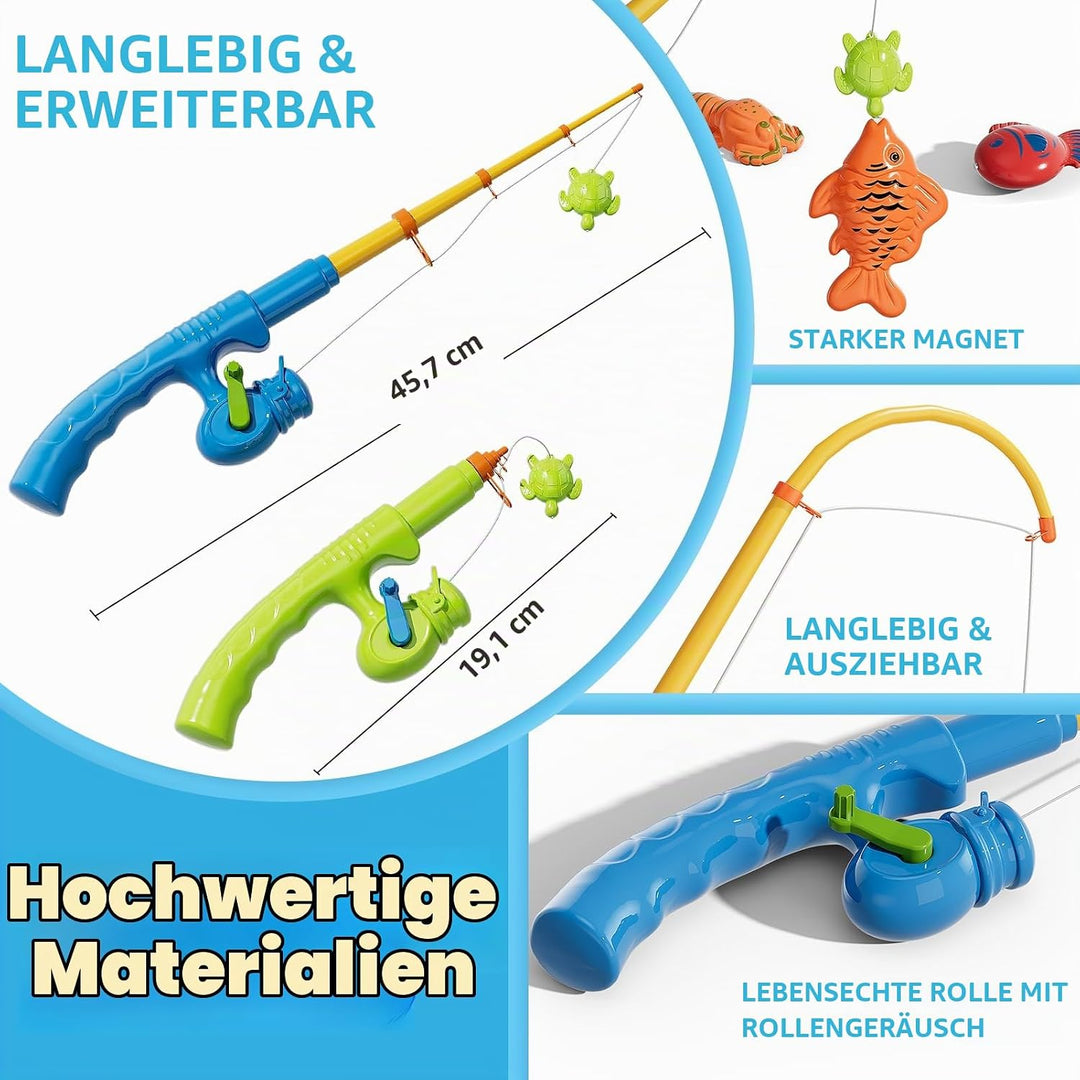 Magnetisches Angelspiel Angelspielzeug mit Schwimmenden Fischen, Baden Pool Strand Outdoor Spielzeug