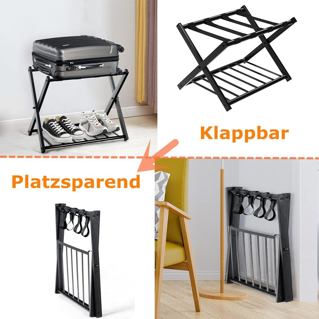 RELAX4LIFE Kofferständer Metall, Kofferablage mit 2 Ebenen, Gepäckablage klappbar, Kofferbock mit 4