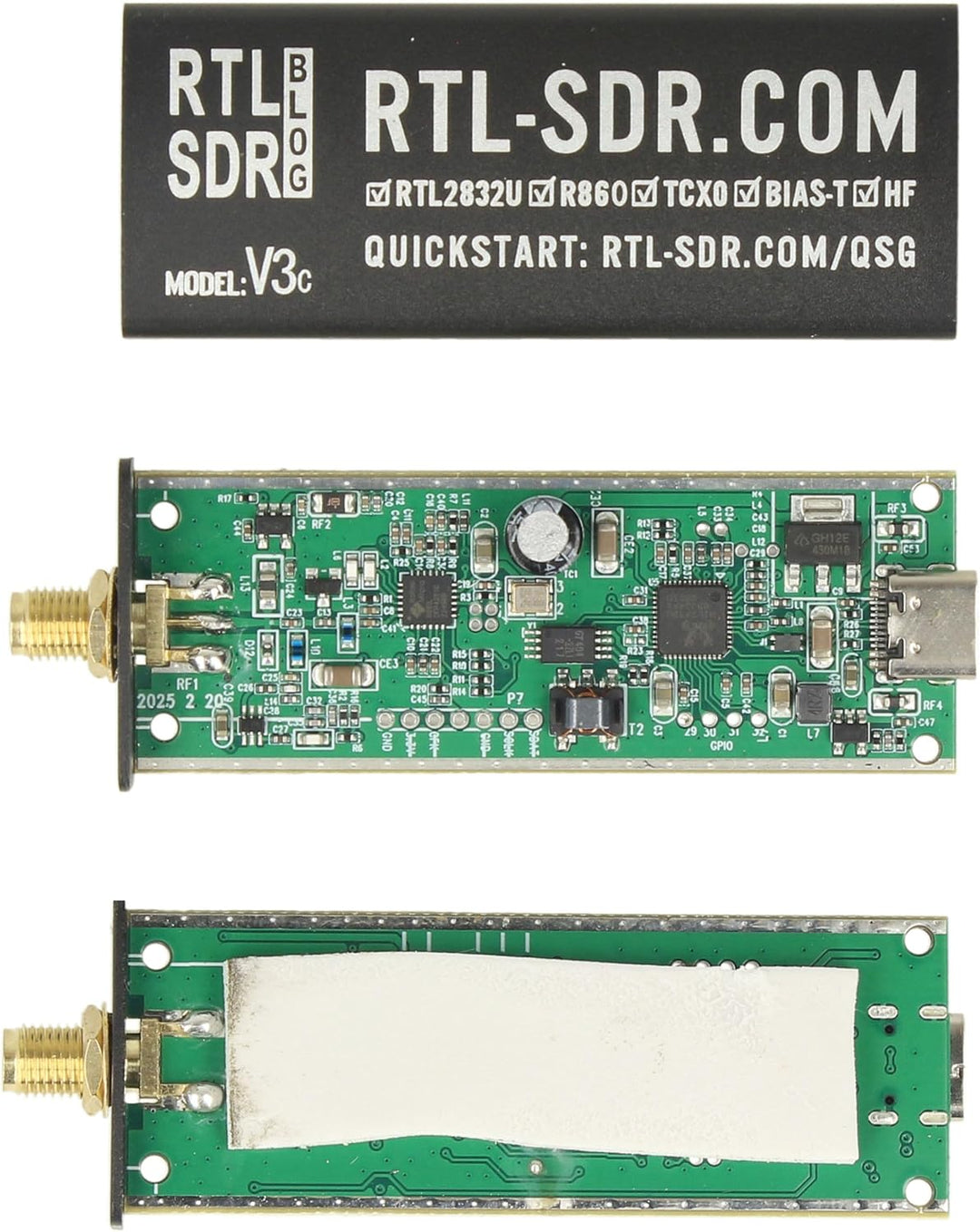 RTL-SDR Blog V3C USB-C SDR Empfänger Set mit R860/R820T2 Dongle und GSCAN II Scannerantenne 25–2000