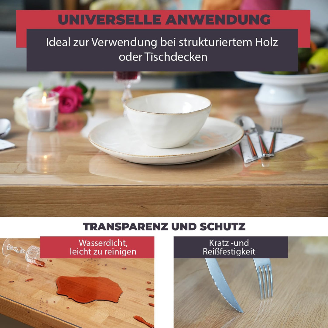Tischfolie transparent nach mass | glasklar durchsichtige tischdecke | 2 mm tischschutz transparent