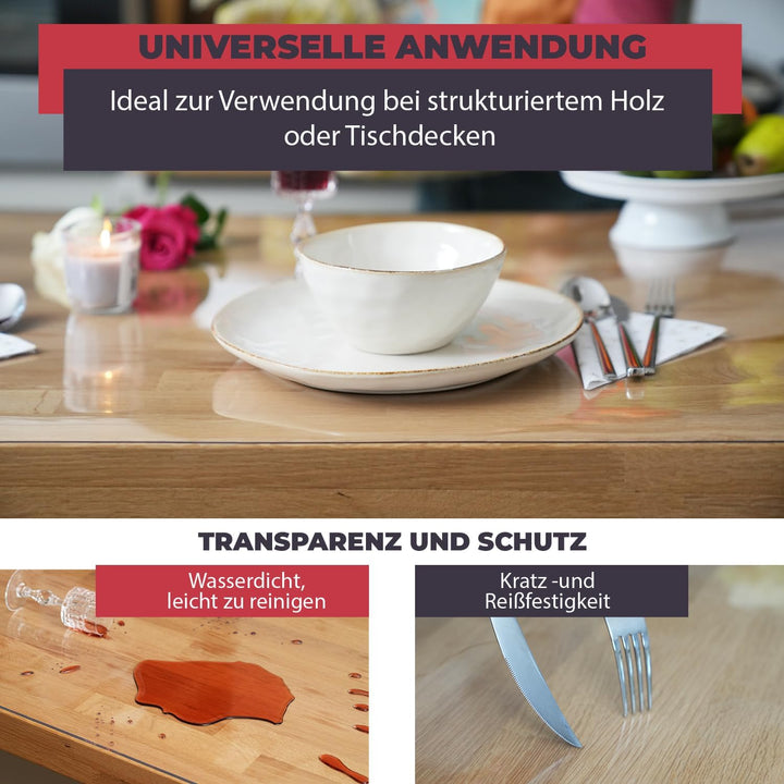 BioFactur Tischfolie transparent nach mass | glasklar durchsichtige tischdecke | 2 mm tischschutz tr