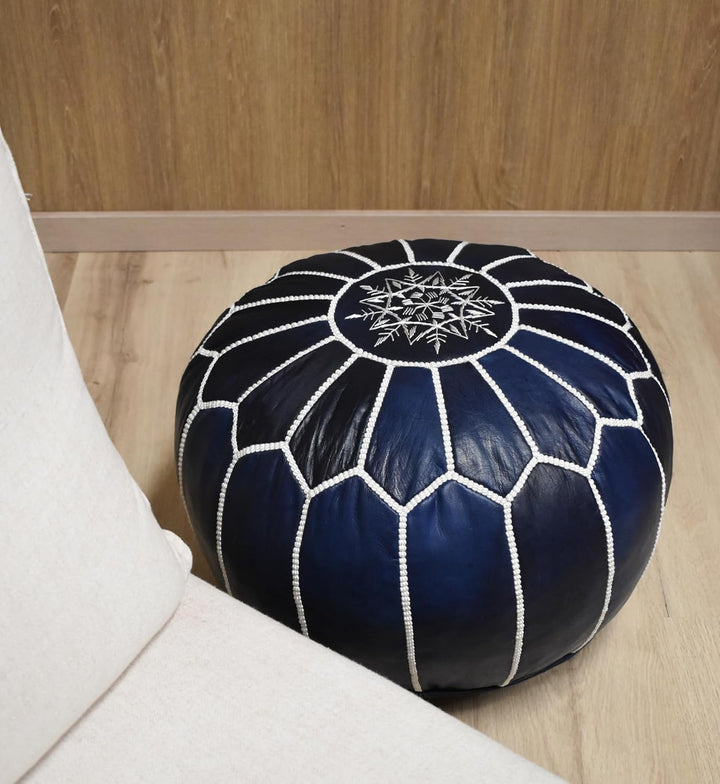 Poufs&Pillows Premium Echt Leder Pouf - Handgefertigt - gefüllt geliefert - Ottoman Sitzsack Fusshoc