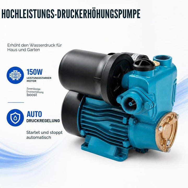 KATSU Wasserpumpe Hauswasserwerk Gartenpumpe 150W, Abschaltautomat mit einstellbarer Druckregelung,