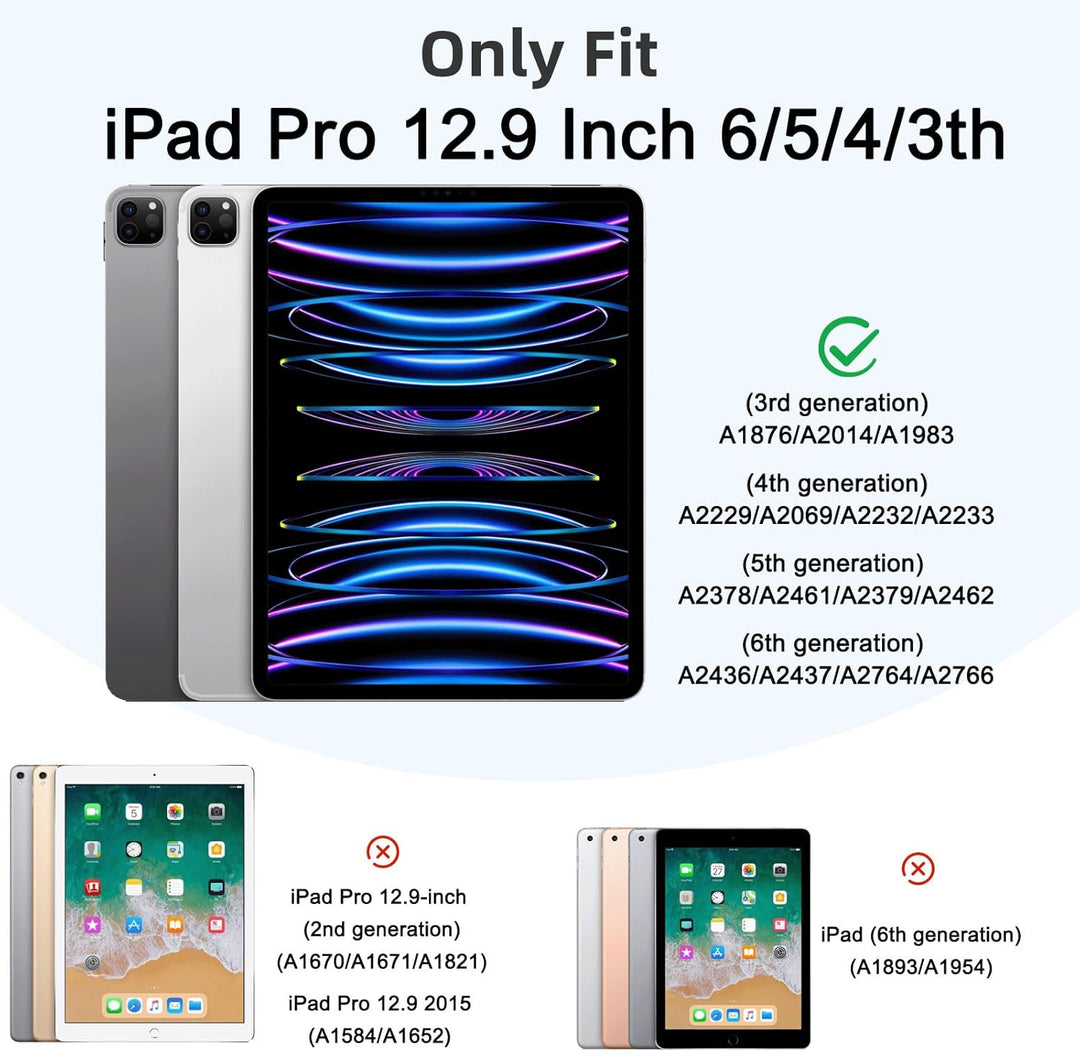 Vobafe Hülle Kompatibel mit iPad Pro 12.9 6./5./4./3.Generation, TPU Flexible Rückseite mit Stifthal