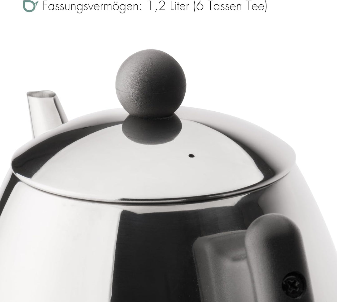 Bredemeijer Klassische doppelwandige Edelstahl Teekanne 1.2 Liter schwarzer Griff