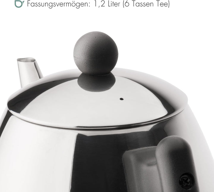 Bredemeijer Klassische doppelwandige Edelstahl Teekanne 1.2 Liter schwarzer Griff