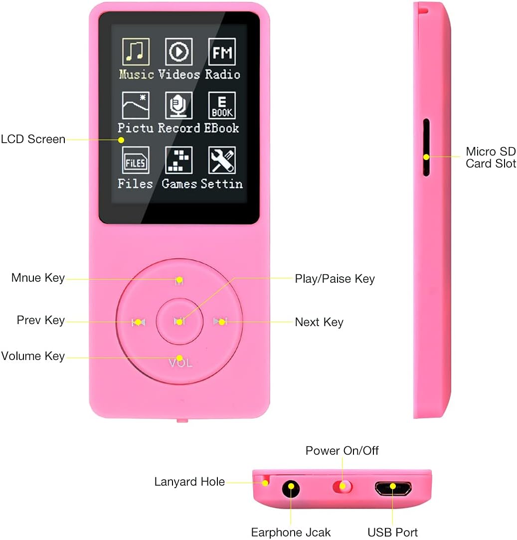 MP3/MP4 Player, Lychee Upgrade, 8 GB Digitaler Musik-Player, Tragbarer HiFi-Sound Mit Video/Sprachau