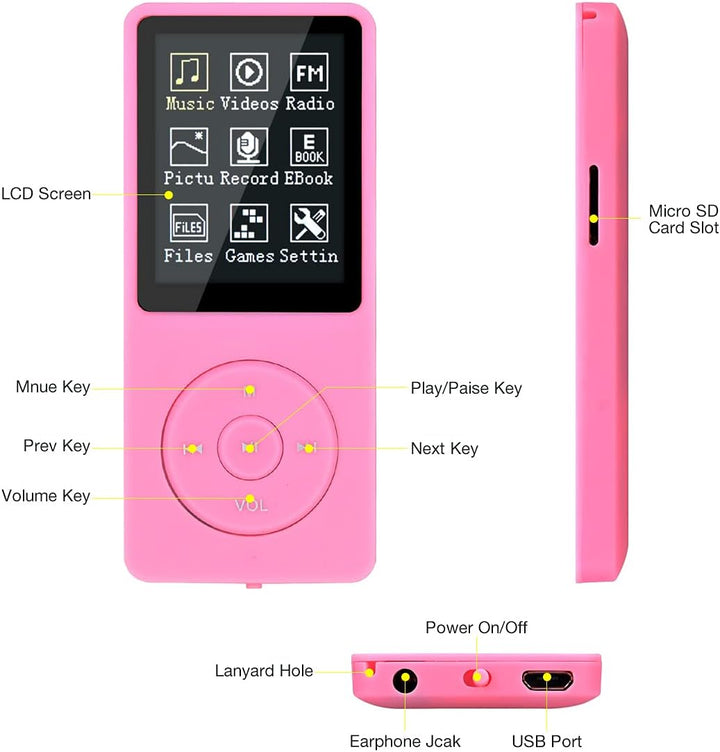 MP3/MP4 Player, Lychee Upgrade, 8 GB Digitaler Musik-Player, Tragbarer HiFi-Sound Mit Video/Sprachau