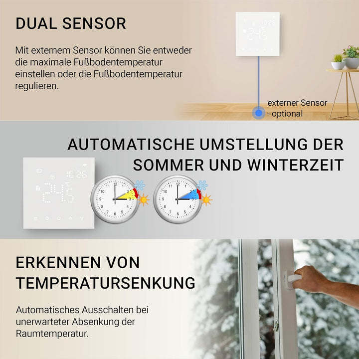 Elektrobock PT741W-EI Raumthermostat mit WiFi | Smartes Thermostat für Fussbodenheizung & Elektrohei