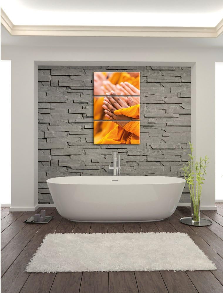 Pixxprint Betende Hände Mönche Tibet als Leinwandbild/Grösse: 3 Teilig (120x80 cm) cm/Wandbild/Kunst