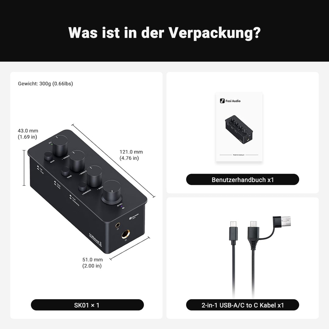 Fosi Audio SK01 Hi-Fi Kopfhörer-Verstärker, Equalizer Vorverstärker mit Bass Mittel Höhen Klangregle
