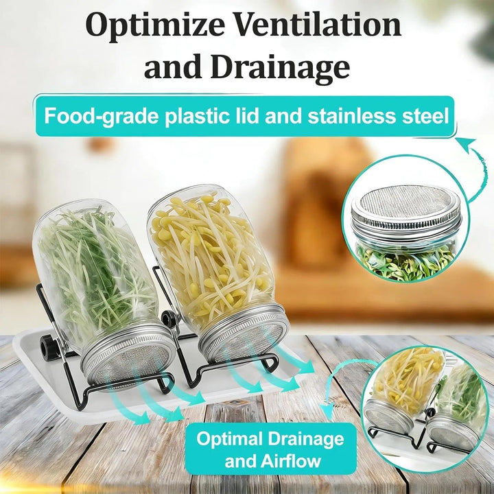 2 Set 1000ml Sprossenglas Keimglas Keimgläser für Sprossen Sprouting Jar mit Edelstahl Filterdeckel,