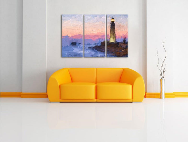 Pixxprint Leuchtturm in Abenddämmerung als Leinwandbild/Grösse: 3 Teilig (120x80) cm/Wandbild/Kunstd