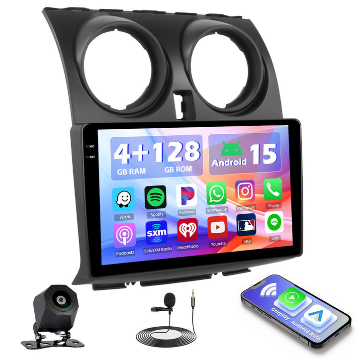 Hikity 4+128G Android 15 Autoradio für Nissan Qashqai J10 (2006-2016), 9" Bildschrim Radio mit Wirel