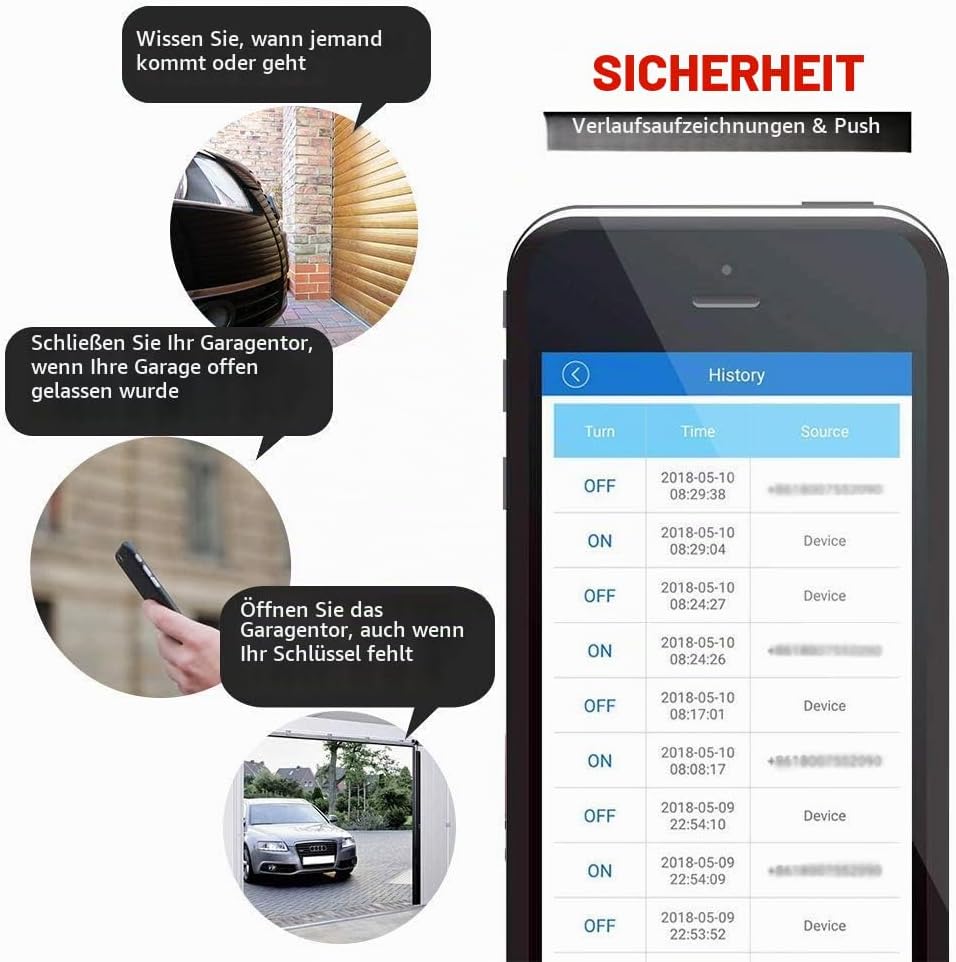 Newgoal WiFi Smart Home Garagentoröffner, Funkschalter Fernbedienung mit App, kompatibel mit Alexa,