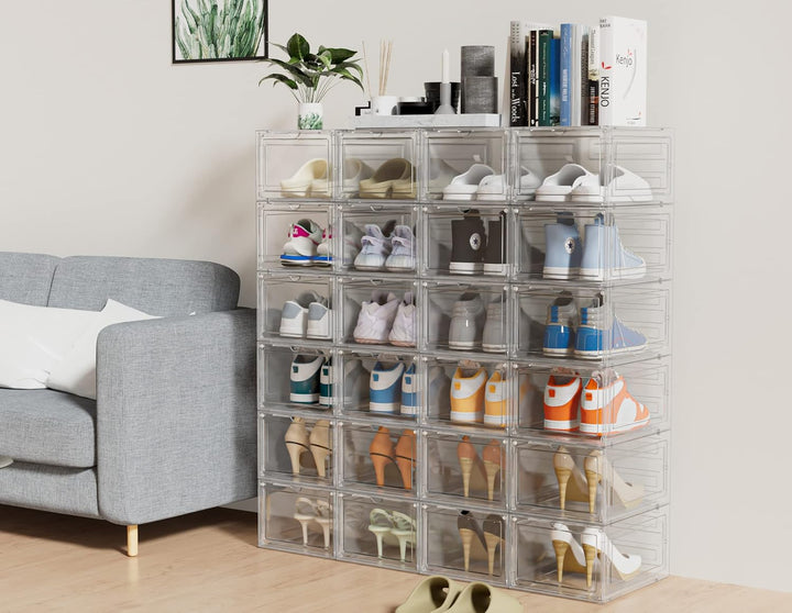 HOMIDEC Schuhboxen Stapelbar Transparent, 8 Stück Hartplastik Schuhkarton mit Deckel, Schuhaufbewahr