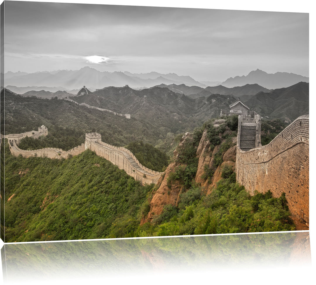 Pixxprint Chinesische Mauer B&W Detail, Format: 100x70 auf Leinwand, 100x70