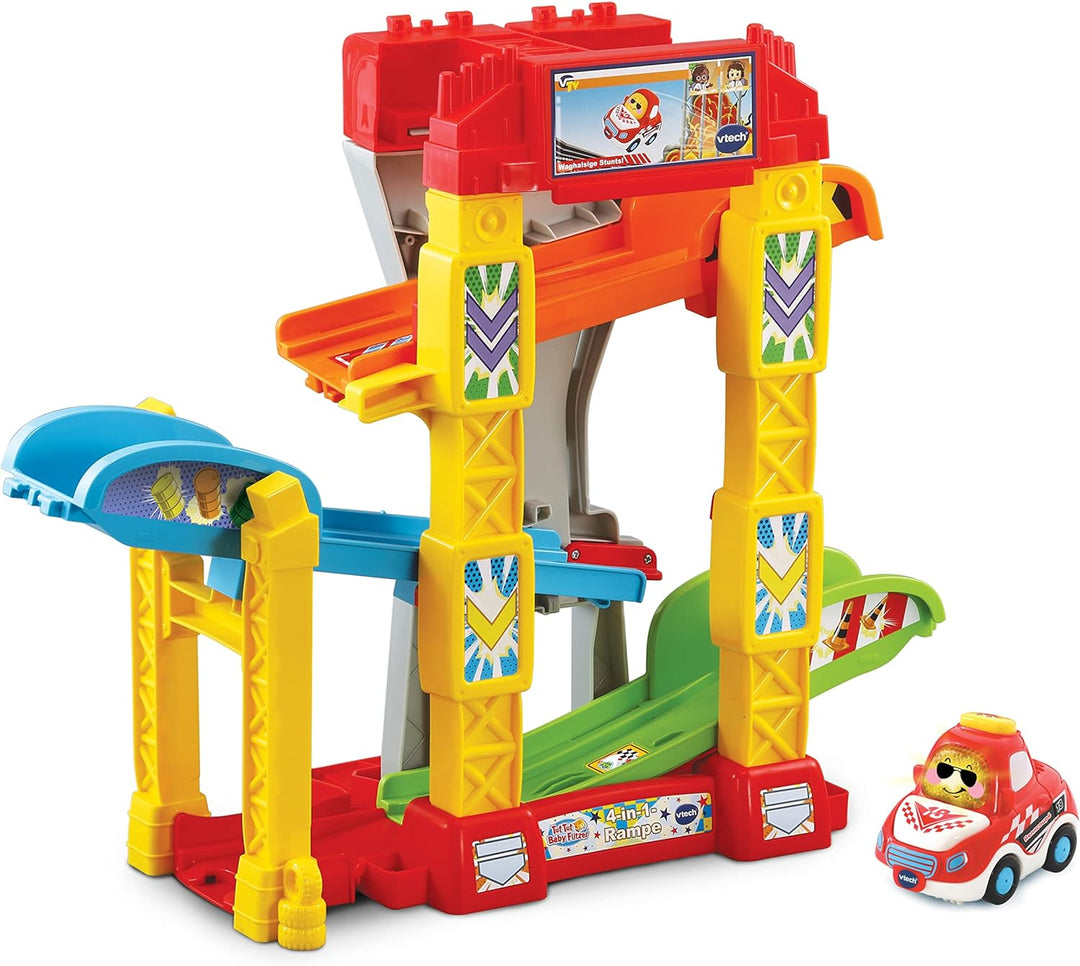 Vtech TUT TUT Baby Flitzer - 4-in-1-Rampe – Autorampe Spielset mit 4 Aufbaumöglichkeiten und Rennaut