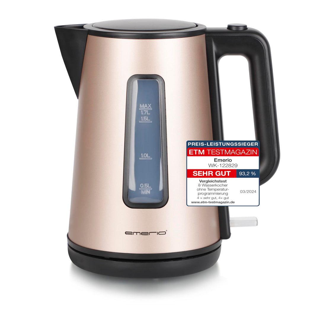 EMERIO Wasserkocher doppelwandiges Cool-Wall Gehäuse | 1.7L | Satin Edition | 2200W | Auto Off | Übe