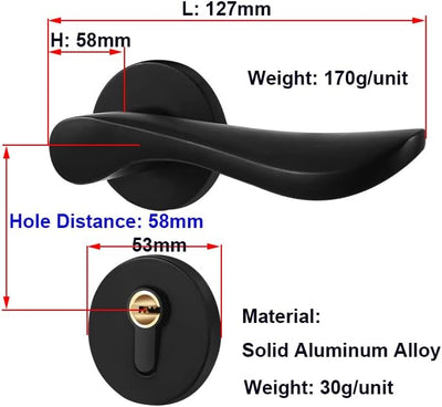 Qrity Modernes Griffschloss Holztürschloss Aluminium Split Hebelschloss Set Mute, Schwarz Türhebelgr