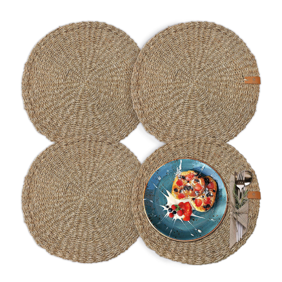 FRIHET® Platzsets rund aus Seegras für Tischdeko | Platzdeckchen für den Esstisch | 4er Tischset Nat
