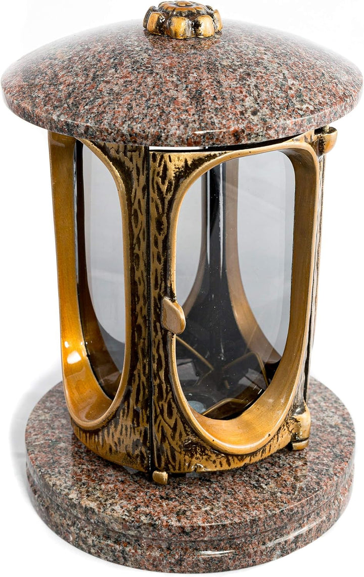 Stilvolle Grablaterne Elégant Granit Paradiso Höhe 23 cm/Ø 15 cm Grableuchte Grablicht Grablampe Gra