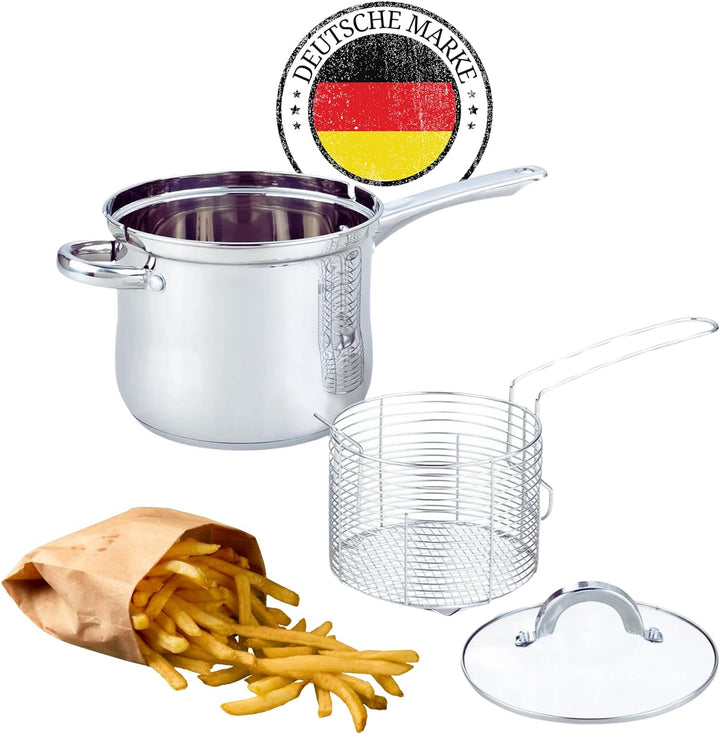 3.5L Frittiertopf Friteuse Frites Kochtopf Frittierpfanne Pommestopf mit Frittierkorb Pommes Indukti