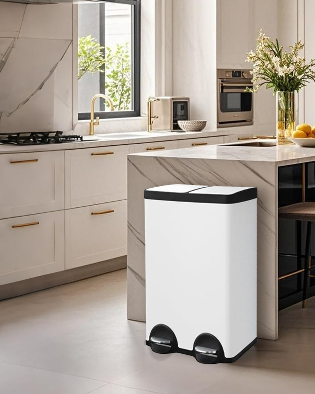 Mülleimer 2 Fächer 60 L,Mülltrennsystem 2x30l,60 Liter Abfalleimer Küche 2 fächer Recycling und Abfa